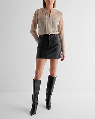 Metallic Sheer Printed Fold Over Front Portofino Shirt