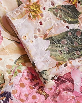 Eyelet Floral Gathered One Shoulder Peplum Top