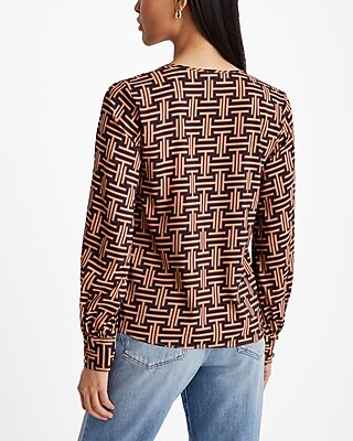 Printed V-Neck Smocked Shoulder Top