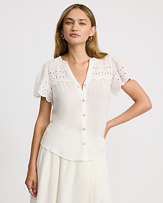 Sheer Eyelet Short Sleeve Shirt