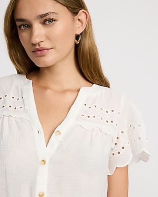 Sheer Eyelet Short Sleeve Shirt