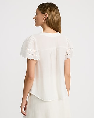 Sheer Eyelet Short Sleeve Shirt