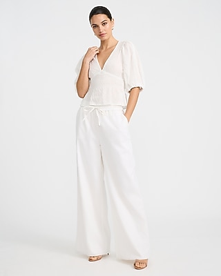 Textured Cotton V-Neck Puff Sleeve Top