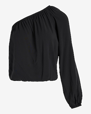 One Shoulder Balloon Sleeve Ruched Top