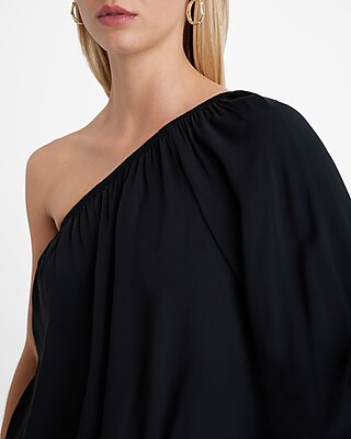 One Shoulder Balloon Sleeve Ruched Top