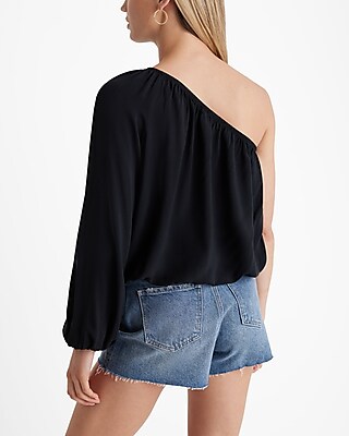 One Shoulder Balloon Sleeve Ruched Top