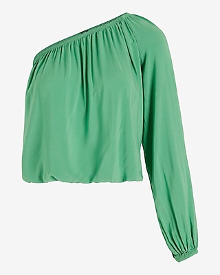 One Shoulder Balloon Sleeve Ruched Top | Express