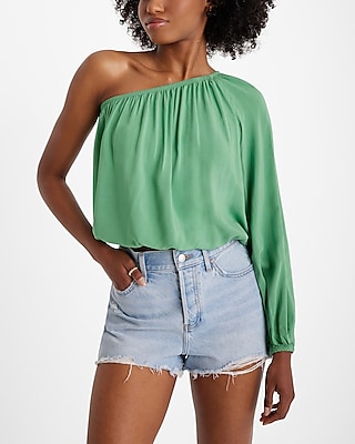 One Shoulder Balloon Sleeve Ruched Top