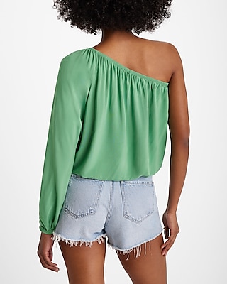 One Shoulder Balloon Sleeve Ruched Top