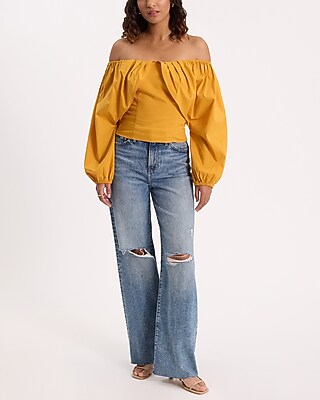Off The Shoulder Long Sleeve Draped Top | Express