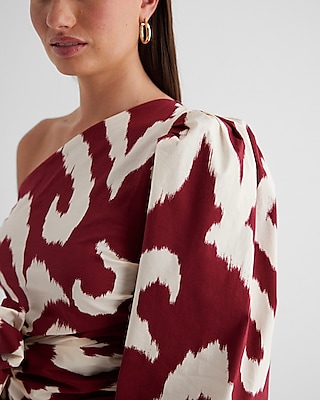 Printed One Shoulder Tie Waist Top