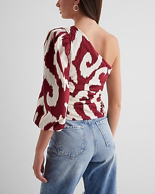 Printed One Shoulder Tie Waist Top