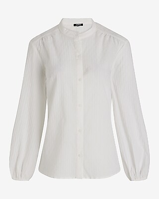 Textured Button Up Balloon Sleeve Shirt
