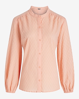 Textured Button Up Balloon Sleeve Shirt