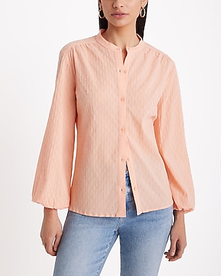 Textured Button Up Balloon Sleeve Shirt