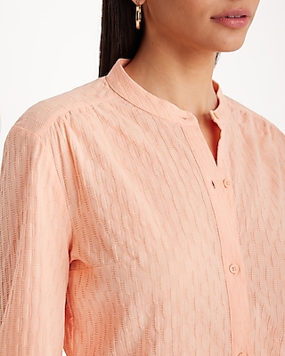 Textured Button Up Balloon Sleeve Shirt