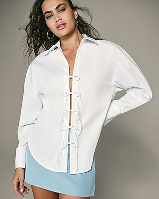 Stretch Cotton Poplin Tie Front Shirt