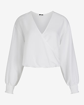 V-Neck Balloon Sleeve Faux Wrap Top