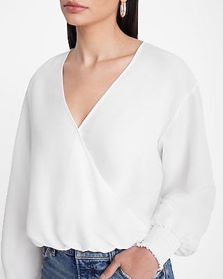 V-Neck Balloon Sleeve Faux Wrap Top