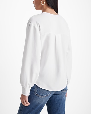 V-Neck Balloon Sleeve Faux Wrap Top