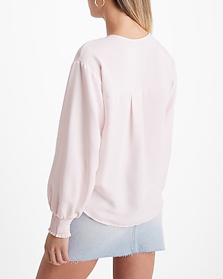 V-Neck Balloon Sleeve Faux Wrap Top