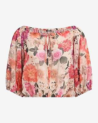 Floral Puff Sleeve Tie Front Top