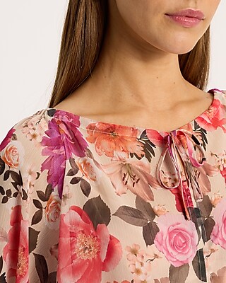 Floral Puff Sleeve Tie Front Top