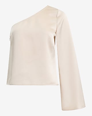 Satin One Shoulder Bell Sleeve Top