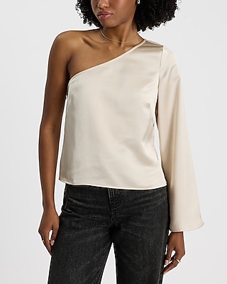 Satin One Shoulder Bell Sleeve Top