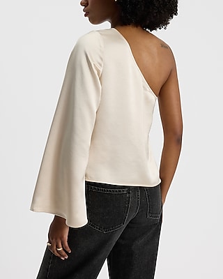 Satin One Shoulder Bell Sleeve Top