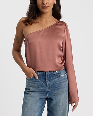 Satin One Shoulder Bell Sleeve Top | Express