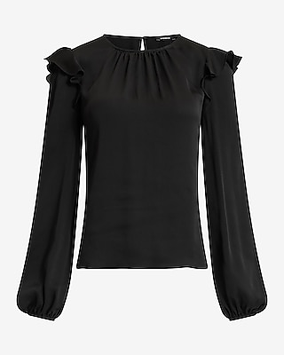 Crew Neck Long Sleeve Ruffle Top