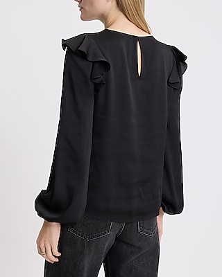 Crew Neck Long Sleeve Ruffle Top