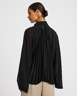 Tie Neck Balloon Sleeve Pleated Top