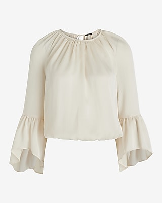 Satin Crinkle Half Flare Sleeve Banded Bottom Top