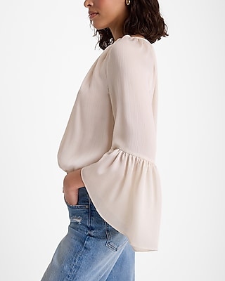 Satin Crinkle Half Flare Sleeve Banded Bottom Top