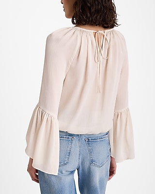 Satin Crinkle Half Flare Sleeve Banded Bottom Top