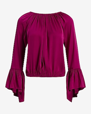 Satin Half Flare Sleeve Banded Bottom Top