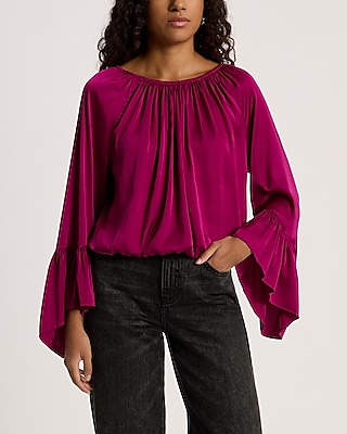 Satin Half Flare Sleeve Banded Bottom Top