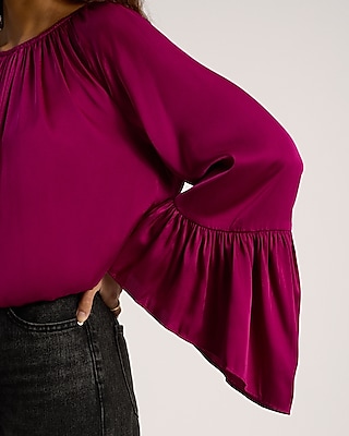 Satin Half Flare Sleeve Banded Bottom Top