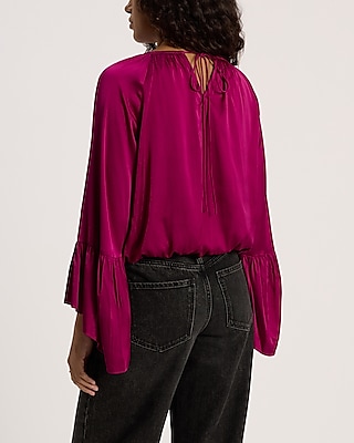 Satin Half Flare Sleeve Banded Bottom Top