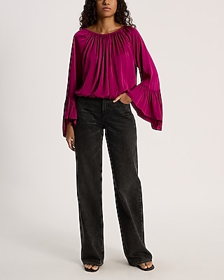 Satin Half Flare Sleeve Banded Bottom Top