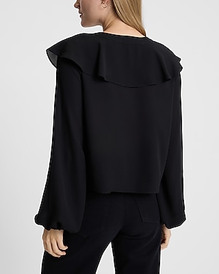 Ruffle Button Front Long Sleeve Top