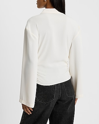 Two Pocket Long Sleeves Surplice Top