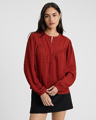Printed Collarless Long Sleeve Shirt