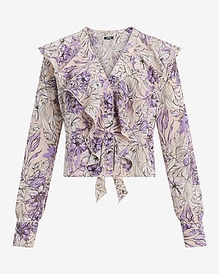 Georgette Floral Ruffle Front Long Sleeve Top - image 4