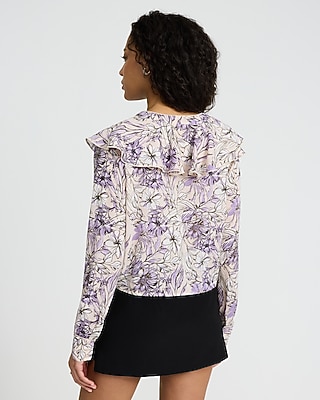 Georgette Floral Ruffle Front Long Sleeve Top - image 3