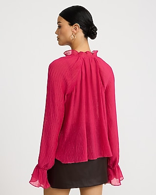Sheer Textured Tie Neck Long Sleeve Top - thumbnail 9