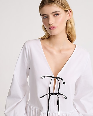 Tie Front Long Sleeve Peplum Top