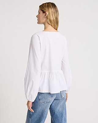 Tie Front Long Sleeve Peplum Top